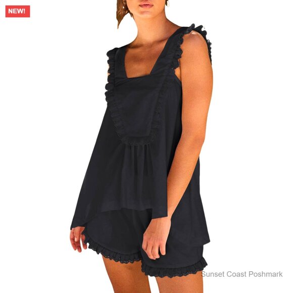 100% Cotton Ruffle Pajama Set with Tank Top and Shorts